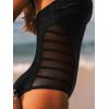CUPSHE Women’s One Piece Swimsuit Sexy Deep V Neck Bathing Suit Halter Self Tie Mesh Tummy Control Swimwear(Black)