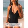 CUPSHE Women’s One Piece Swimsuit Sexy Deep V Neck Bathing Suit Halter Self Tie Mesh Tummy Control Swimwear(Black)