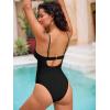 CUPSHE Women’s One Piece Swimsuit Sexy V Neck Bathing Suit Adjustable Straps O Ring Back Hook Color Block(Black/Olive Green)
