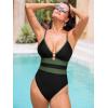 CUPSHE Women’s One Piece Swimsuit Sexy V Neck Bathing Suit Adjustable Straps O Ring Back Hook Color Block(Black/Olive Green)