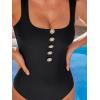 CUPSHE Women’s One Piece Swimsuit Square Neck Adjustable Wide Straps Twisted Knot Cutout Bathing Suit Swimwear Classic(Black)