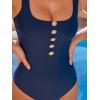 CUPSHE Women’s One Piece Swimsuit Square Neck Adjustable Wide Straps Twisted Knot Cutout Bathing Suit Swimwear Classic(Navy Blue)