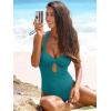 CUPSHE Women’s One Piece Swimsuit Sweetheart Neck Bathing Suit Jacquard Cut Out Knotted Crisscross Self Tie Swimwear(Teal Blue)