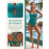 CUPSHE Women’s One Piece Swimsuit Sweetheart Neck Bathing Suit Jacquard Cut Out Knotted Crisscross Self Tie Swimwear(Teal Blue)