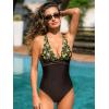 CUPSHE Women’s One Piece Swimsuit V Neck Bathing Suit Adjustable Crisscross Straps Backless Ruching Swimwear(Brown/Yellow Floral)