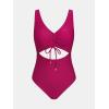 CUPSHE Women’s One Piece Swimsuit V Neck Bathing Suit Cutout Adjustable Wide Straps Drawstring Back Hook Swimwear(Cherry Red)