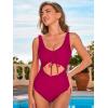 CUPSHE Women’s One Piece Swimsuit V Neck Bathing Suit Cutout Adjustable Wide Straps Drawstring Back Hook Swimwear(Cherry Red)