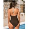 CUPSHE Women’s One Piece Swimsuit V Neck Bathing Suit Halter Straps Adjustable Self Tie Swimwear Backless Textured(Beige/Brown)