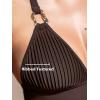 CUPSHE Women’s One Piece Swimsuit V Neck Bathing Suit Halter Straps Adjustable Self Tie Swimwear Backless Textured(Brown)