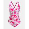 CUPSHE Women’s One Piece Swimsuit V Neck Crisscross Back Cut Out Self Tie Color Block Ruched Bathing Suit(Pink Purple Floral)