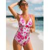 CUPSHE Women’s One Piece Swimsuit V Neck Crisscross Back Cut Out Self Tie Color Block Ruched Bathing Suit(Pink Purple Floral)