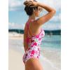 CUPSHE Women’s One Piece Swimsuit V Neck Crisscross Back Cut Out Self Tie Color Block Ruched Bathing Suit(Pink Purple Floral)