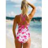 CUPSHE Women’s One Piece Swimsuit V Neck Crisscross Back Cut Out Self Tie Color Block Ruched Bathing Suit(Pink Purple Floral)