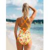 CUPSHE Women’s One Piece Swimsuit V Neck Crisscross Back Cut Out Self Tie Color Block Ruched Bathing Suit(Yellow Orange Floral)