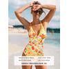 CUPSHE Women’s One Piece Swimsuit V Neck Crisscross Back Cut Out Self Tie Color Block Ruched Bathing Suit(Yellow Orange Floral)