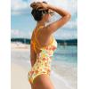CUPSHE Women’s One Piece Swimsuit V Neck Crisscross Back Cut Out Self Tie Color Block Ruched Bathing Suit(Yellow Orange Floral)