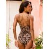 CUPSHE Women’s One Piece Swimsuit V Neck Tummy Control Bathing Suit Crisscross Back Self Tie Ruched Swimwear(Brown/Leopard)