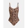 CUPSHE Women’s One Piece Swimsuit V Neck Tummy Control Bathing Suit Crisscross Back Self Tie Ruched Swimwear(Brown/Leopard)