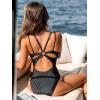 CUPSHE Women’s One Piece Swimsuit V Neck Tummy Control Double Adjustable Straps Back Cutout O-Ring(Black Polka Dots)