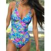 CUPSHE Women’s One Piece Swimsuit V Neck Tummy Control Double Adjustable Straps Back Cutout O-Ring(Blue/Pink/Yellow)