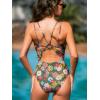 CUPSHE Women’s One Piece Swimsuit V Neck Tummy Control Double Adjustable Straps Back Cutout O-Ring(Green/Red Floral)
