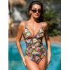 CUPSHE Women’s One Piece Swimsuit V Neck Tummy Control Double Adjustable Straps Back Cutout O-Ring(Green/Red Floral)