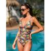 CUPSHE Women’s One Piece Swimsuit V Neck Tummy Control Double Adjustable Straps Back Cutout O-Ring(Green/Red Floral)