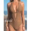 CUPSHE Women’s Plunging Hater One Piece Ruched Mesh Panel Swimsuit Deep V Neck Open Back Bathing Suit(Brown)