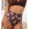 CUPSHE Womens Shirred High Waisted Bikini Bottom(Brown Paisley)