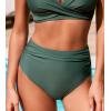 CUPSHE Womens Shirred High Waisted Bikini Bottom(Forest Green)