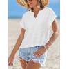 CUPSHE Women’s Summer Short Sleeve V Neck Cute Tops Casual Cap Sleeve Textured White T-Shirt(White)