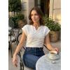 CUPSHE Women’s Summer Short Sleeve V Neck Cute Tops Casual Cap Sleeve Textured White T-Shirt(White)