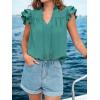 CUPSHE Womens Summer Tops 2026 Casual V Neck Ruffle Sleeve Blouse Shirts Solid Color Tunic Cute Tops(Green)