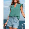 CUPSHE Womens Summer Tops 2026 Casual V Neck Ruffle Sleeve Blouse Shirts Solid Color Tunic Cute Tops(Green)