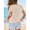 CUPSHE Women’s Summer Tops 2026 Waffle Knit Short Sleeve T-Shirts Casual Crewneck Lace Hollow Out Blouses(Beige)