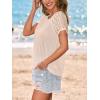 CUPSHE Women’s Summer Tops 2026 Waffle Knit Short Sleeve T-Shirts Casual Crewneck Lace Hollow Out Blouses(Beige)