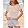 CUPSHE Women’s Summer Tops 2026 Waffle Knit Short Sleeve T-Shirts Casual Crewneck Lace Hollow Out Blouses(Beige)
