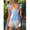 CUPSHE Womens Tank Tops Summer Ruffle Flying Sleeve Smocked Blouses Square Neck Sleeveless Babydoll Shirt(Blue)