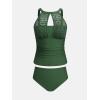 CUPSHE Women’s Tankini Sets High Neck Mesh Cutouts Two Piece Bathing Suits Adjustable Straps Mid Rise Swimwear(Olive Green)
