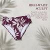 CUPSHE Women’s Tankini Sets High Waisted Cowl Neck Two Piece Swimsuit Halter Ruching Bathing Suit for Women(Burgundy/Floral)