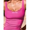 CUPSHE Women’s Tankini Sets Square Neck Lace Trim Two Piece Swimsuit Adjustable Wide Straps Swimwear Ruching(Pink)