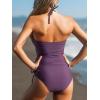 CUPSHE Women’s Tankini Sets Two Piece Swimsuit High Neck Halter Mid Rise Adjustable Drawstrings(Deep Plum)