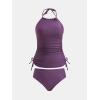 CUPSHE Women’s Tankini Sets Two Piece Swimsuit High Neck Halter Mid Rise Adjustable Drawstrings(Deep Plum)