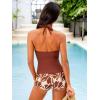 CUPSHE Women’s Tankini Sets Two Piece Swimsuit High Waisted Halter V Neck Bathing Suit Adjustable Straps Shorts(Maroon Red Floral)