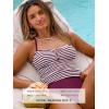 CUPSHE Women’s Tankini Sets Two Piece Swimsuit Mid Rise Bathing Suit U Wire Crossback Tie Textured Swimwear(Burgundy Wine/Striped)