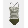 CUPSHE Women’s Tankini Sets Two Piece Swimsuit Mid Rise Bathing Suit U Wire Crossback Tie Textured Swimwear(Olive Green/Striped)
