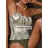 CUPSHE Women’s Tankini Sets Two Piece Swimsuit Mid Rise Bathing Suit U Wire Crossback Tie Textured Swimwear(Olive Green/Striped)