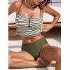 CUPSHE Women’s Tankini Sets Two Piece Swimsuit Mid Rise Bathing Suit U Wire Crossback Tie Textured Swimwear(Olive Green/Striped)