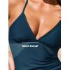 CUPSHE Women’s Tankini Sets Two Piece Swimsuit Mid Rise Bathing Suit V Neck Ruched Mesh Swimwear(Navy Blue)