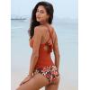 CUPSHE Women’s Tankini Sets Two Piece Swimsuit Reversible Bottom Mid Rise Bathing Suit Ruched Crossback Tie(Brick Red/Floral)